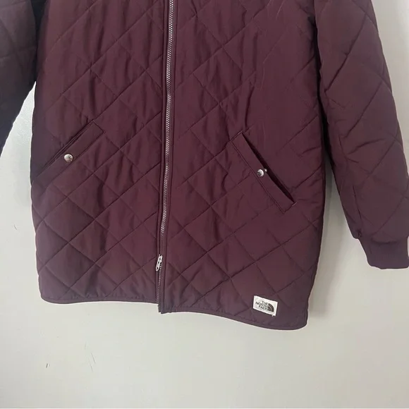 The North Face Womens Quilted Cuchillo Parka Large Coat Fleece Burgundy Maroon - Picture 7 of 16